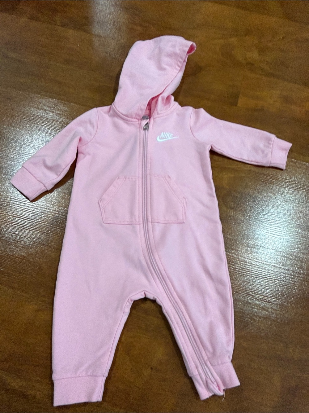 Nike Baby Pink Hooded Zipper One-Piece Romper